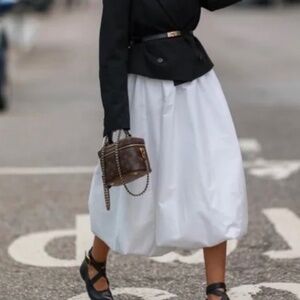 Zara Balloon Midi Skirt /White (& lined) / Large
